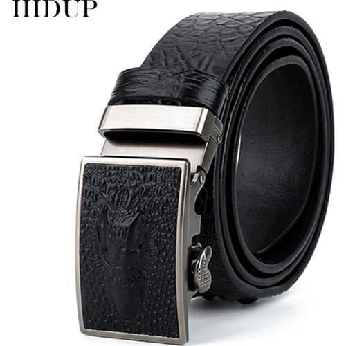 HIDUP New Design Quality Crocodile Pattern Cow Cowhide Leather Ratchet Belts Fashion Style Automatic Buckle Metal for Men NWJ699