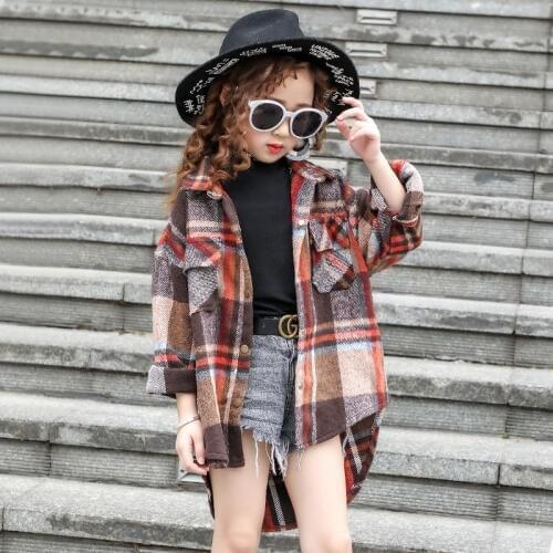 2019 autumn new swallowtail girls shirt lapel childrens plaid shirt 8 10 12 kids girl clothes Girls classic plaid shirt