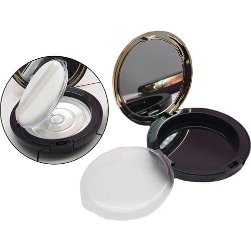 Round Plastic Makeup Cosmetic Empty Highlighter Blusher Case Travel Portable Concealer Container Box with Mirror Black
