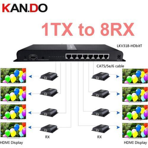 LKV31 Up To 120m Hdbit sender 1x 8 Hdmi Extender Splitter Converter Over CAT6 With IR Remote Split One HDMI Source To 8 Out