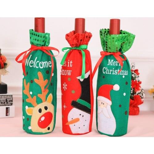 Christmas Decorations Santa Claus Wine Bottle Covers Snowman Champagne Gifts Bags Sequins Xmas Home Dinner Party Table Decors