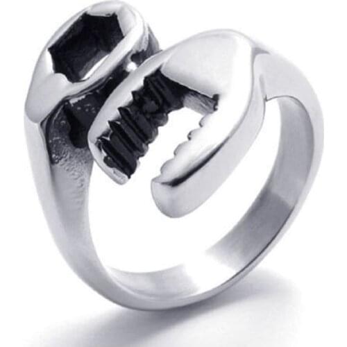 Silver color Mens 316L Stainless Steel Wrench Spanner Biker Ring Mens Jewelry US Size 7-15