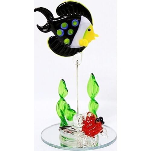 Handmade glass fish figurines ornament with round mirror goldfish art accessories novel home aquarium Fish tank charm decoration