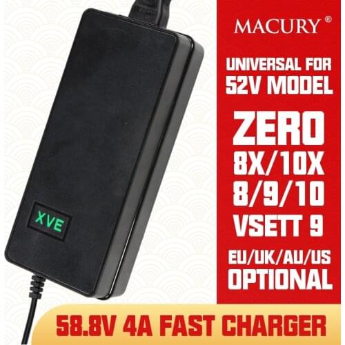Universal GX16 3-Pin 58.8V 4A AC/DC Li-Ion Battery Fast Charger for 52V ZERO 8 9 10 8X 10X VSETT 9 Electric Scooter XVE Quick