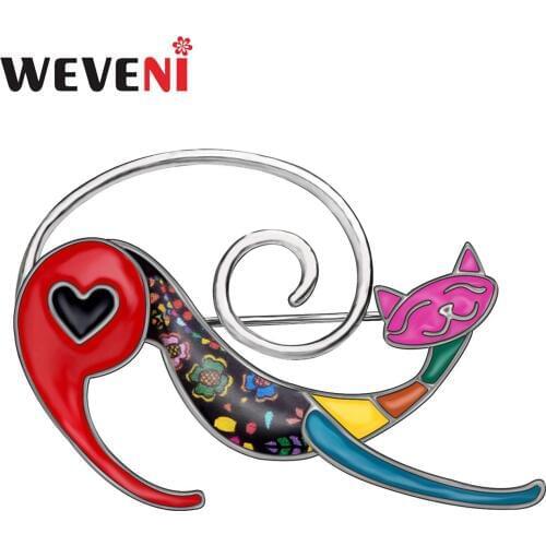 WEVENI Enamel Alloy Anime Floral Cat Kitten Brooches Clothes Scarf Decoration Pin Animal Jewelry For Women Girls Teens Gift 2019
