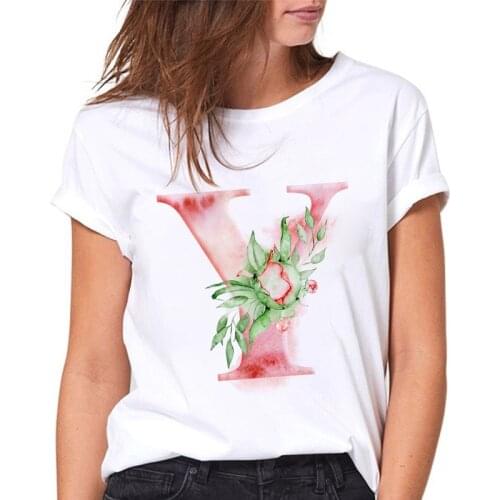 T-shirt Ladies 2021 Summer 26 Alphabet Flowers Y Print Women Tshirts Harajuku Casual Female Tees Casual Fashion tshirt femme