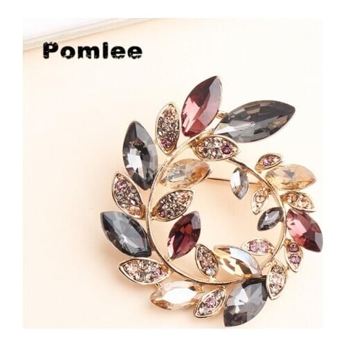 Pomlee Rhinestone Crystal Olives Brooches Unisex Women And Men Brooch Pin Collar Jewelry Suit Coat T-shirt Dress Accessories