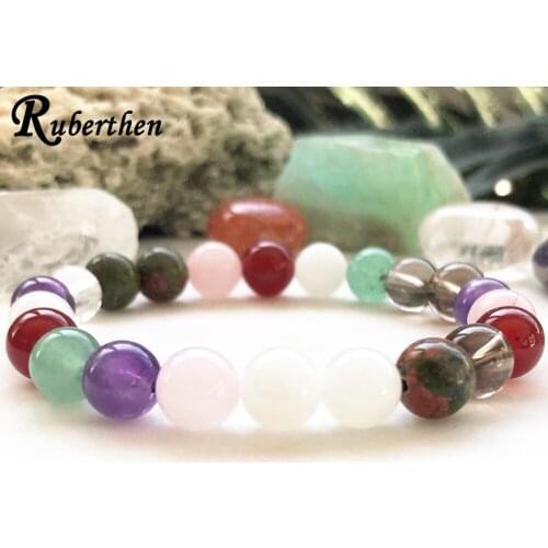 Ruberthen 8 MM Gem Stone Bracelet for Women Mix Crystals Bracelet Natural Stone Handmade Bracelet Anxiety Bracelet
