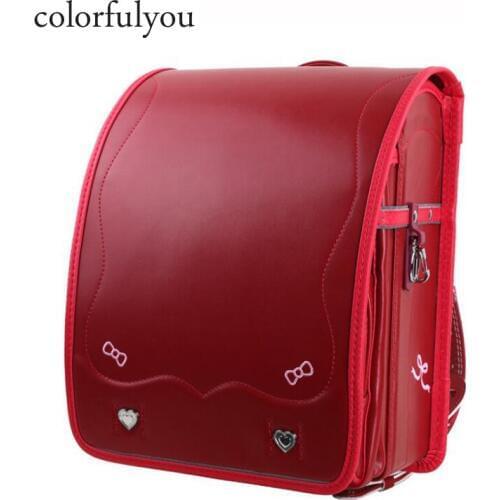 Colorfulyou women Backpack 2019 new Japanese School Bags red Embroidered bow For Girls Randoseru Kids School Backpack Grades 1-3