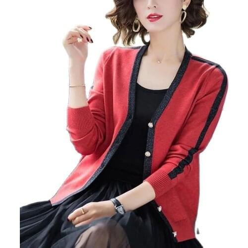 Cardigan Jacket Women Knit Early Spring Autumn Short V-Neck Top2021Female New Style Loose Korean Style Sweater Buttons Coat A560