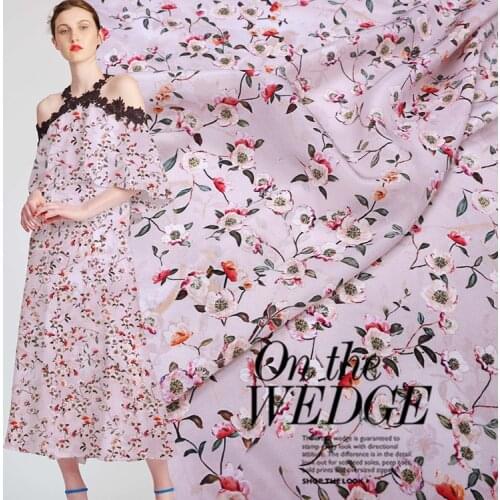 114cm * 50cm Thickness 16 M / M Spring Powder Branches Summer Digital Spray/Painting Crepe -De-Chine Silk Lining Fabric