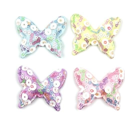 28Pcs 4*5cm Glitter Sequins butterfly shape Padded Appliques for DIY childrens crafts headwear Clip Decor Ornament Accessoires