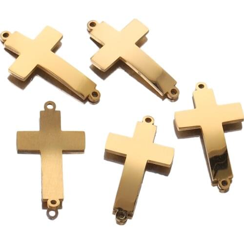 5pcs Lot Gold Stainless Steel Bending Double Hole Cross Pendant Charms Jewelry Making Supplies Connector Findings Wholesale Bulk