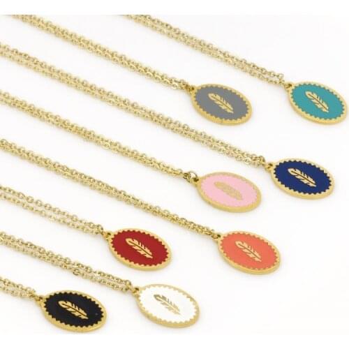 5pcs/pack dripping oil copper inlaid shell leaves charms with thin link pendant choker women necklace collar gift daily jewelry