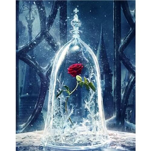 DIY 5D Diamond Painting Disney Roses in Glass Dome Beauty and The Beast Enchanted Rose Cross Stitch Kit Home Decor Gift