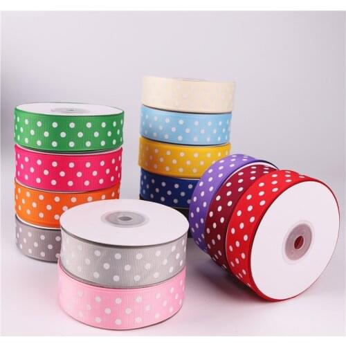 JOJO BOWS 25MM Dot Printed Grosgrain Satin Ribbons DIY Hair Bows Wedding Christmas Gift Decoration 25y/roll Ribbons Accessories