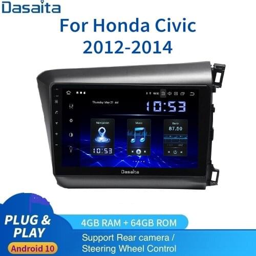Dasaita Android 10 Car GPS Navigation for Honda Civic Radio 2012 2013 2014 Support SWC WIFI Bluetooth 5 Carplay HD IPS 1280*720