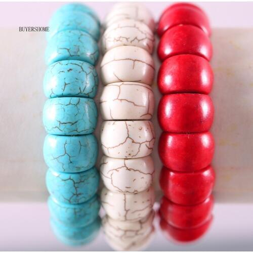Free Shipping Handmade Jewelry Stretch Beaded Bracelet For Women Natural Red Green Red Howlite Stone 8" H597-595