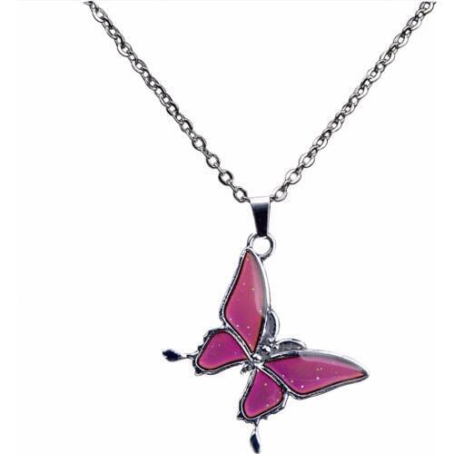 JUCHAO Fashion Temperature Control Color Change Butterfly Pendant Necklace Stainless Steel Chain Necklaces for Women