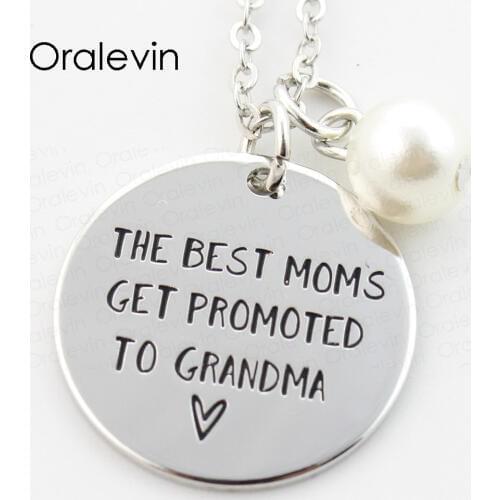 THE BEST MOMS GET PROMOTED TO GRANDMA Engraved Pendant Charms Necklace Jewelry Gift for MOM GRANDMA 10Pcs/Lot,#LN306