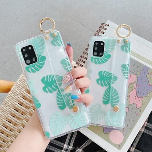 Wrist Strap Case For Samsung S20 FE A32 S21 S20 Plus Ultra A22 A12 A31 A21S A51 A50 A52 Case Soft Transparent Flower Clear Cover