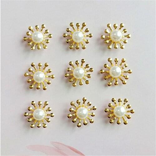 10 PCS 14mm*15mm Fashion Metal Alloy KC Gold Imitation Pearl Flowers Connectors Charms For Jewelry Making