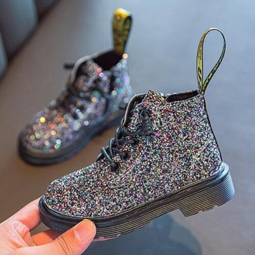 Princess Kids High Leather Fashion Boots New Girls Glitter Shiny Rhinestone Student Party Dance Shoes