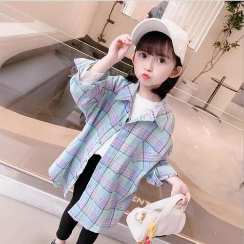 2021 Korea style girls plaid shirt fashion cotton autumn girls blouse 2-7t B615