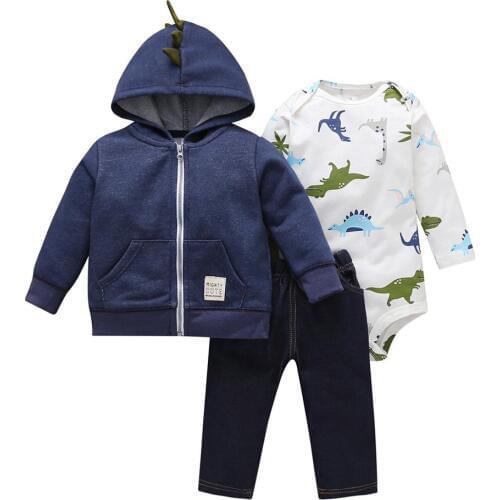 Infant Bebe 6m to 24m Long Sleeve Bodysuit+Warm Jacket+Pants 3 pcs Set soft Cotton Baby Boy Winter Outwear Suit Clothes Set