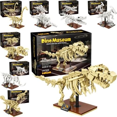 Jurassic Dinosaurs Fossils Skeleton Building Blocks Dino Museum 3D Model Educational DIY Bricks Toys For Children Gifts