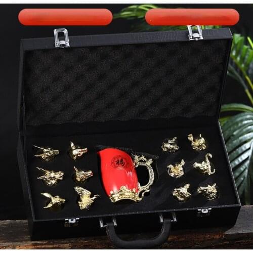 Creative Zodiac Ceramic Liquor Glass Dispenser Set Home Wine Cup Yuanmingyuan Antique Chinese Wine Cup Holiday Gift Gift Box