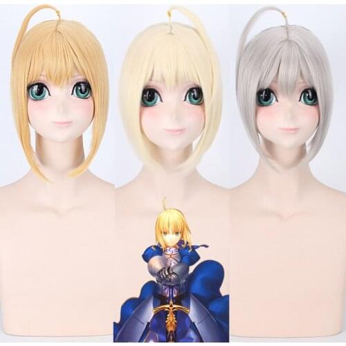 Fashion Fate And Long Night Saber Mixed Gold Plate Hair Version Black Version Cos Wig Headdress Sufficient Hair Volume
