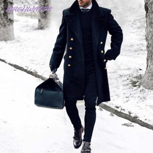 England Style Winter Trench Coats Men Casual Slim Double Breasted Warm Mens Jacket Long Sleeve Oversized Male Overcoat