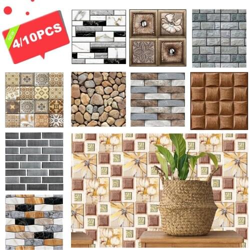 4/10Pcs 3D Self-adhesive Panel Wall Stickers Antifouling Waterproof PVC Television Background Kitchen Living Room Decor 30x30cm