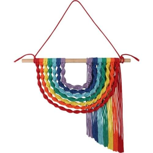 Boho Nordic Style Colorful Rainbow Macrame Tapestry Wall Hanging Decor Handmade Woven Art Tapestry Home Decor Kids Room Decor