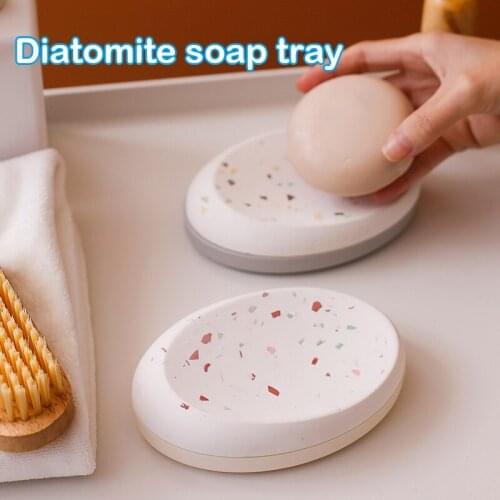 New Diatomite Soap Box Bathroom Algae Drain Soap Holder Water Absorption Non-slip Soap Dishes Tray Bathroom Gadgets Soap Dishes