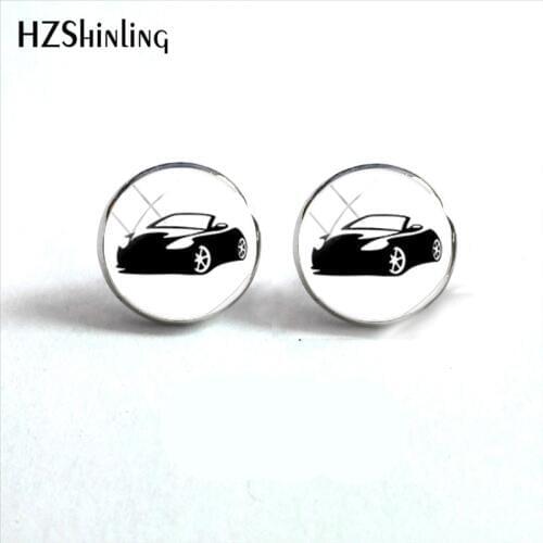 ED-0055 New Arrival Car Silhouette Earring Modern Car Painting Stud Earrings Color Bronze Metal Base Round Fashion Art Jewelry