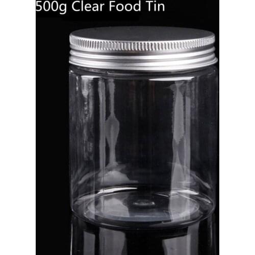 Wholesale Empty 1pc/lot 500g 16oz Clear Plastic Food Can Candy Container Tin with Aluminum Metal Lid