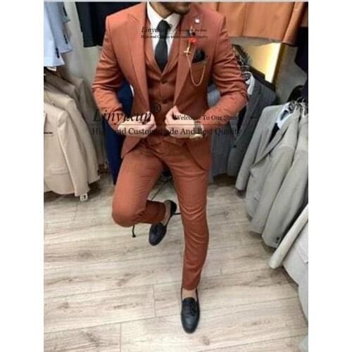 Orange Latest Designs Wedding White Men Suits For Business Street Smart Casual Slim Fit Terno Tailor Made Costume 3 Pieces