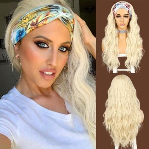 Water Wave 613# Headband Blonde Wig Long Daily Party Travel Holidays No Gel Glueless Wig for Women Drag Queen 2 Free Bands