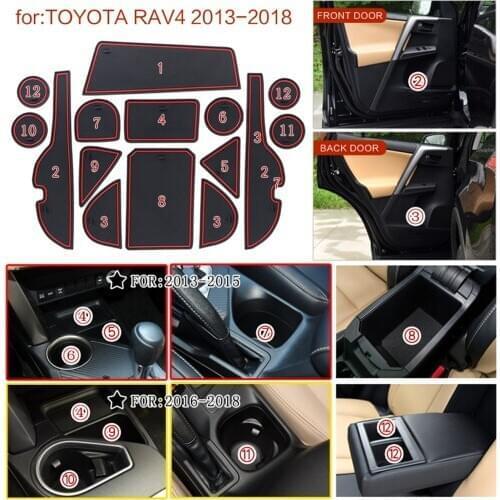 15pcs Anti-Slip Gate Slot Mat Rubber Coaster Accessories for RAV 4 2013 2014 2015 2016 2017 2018 for Toyota RAV4 2013-2018