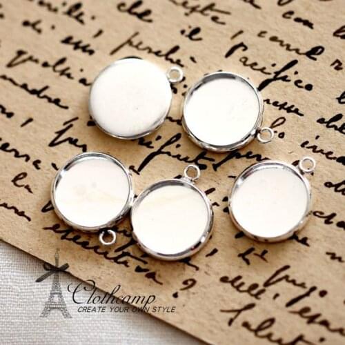 Connectors Findings Siver Plated brass Disk 12mm Blanks With 1 Hole Round cabochon Setting DIY -SETHY-3