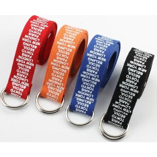 Double D Ring Buckle Women Belt Fashion Harajuku Long Belts Female Printing Letter Canvas Strap For Jeans Female Student Strap