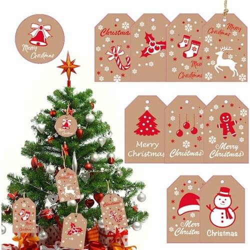 Christmas Retro Kraft Paper Tag Snowflake Xmas Tree Santa Claus Gift Bell Tags Paper DIY Blessing Cards Xmas Decoration