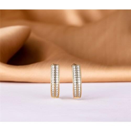 Jennifer New Hollow Double row zircon Earrings 585 Rose Gold Women Romantic Fashion Jewelry White Round Natural copper Ear