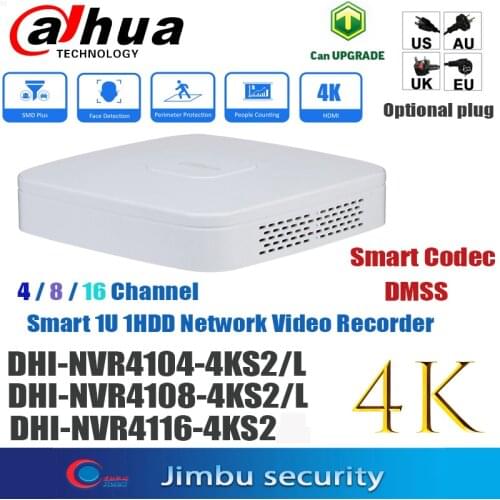 Dahua NVR Network video recorder 4CH NVR4104-4KS2/L & 8CH NVR4108-4KS2 & 16CH NVR4116-4KS2 4K & H.265 8-channel decoding