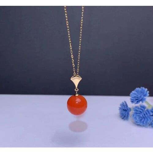 Shilovem 18K yellow Gold real Natural south Red agate pendants no necklace fine plant Jewelry gift plant mymz10.5-116689nh
