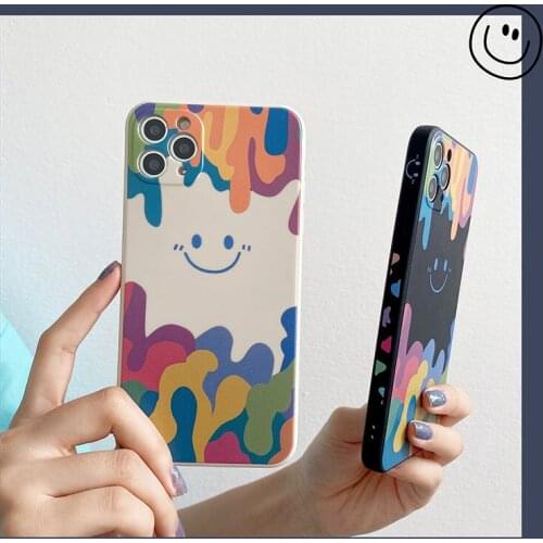 For iPhone 11 Pro 12 Mini XR XS X Max 6 7 8 Plus SE Silicone Soft Smiling Back Cover Colourful Graffiti Cute Fashion Phone Case