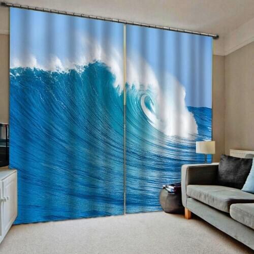 Blue curtains wave curtain Window Blackout Luxury 3D Curtains set For Bed room Living room Office Hotel Home Wall Decorative
