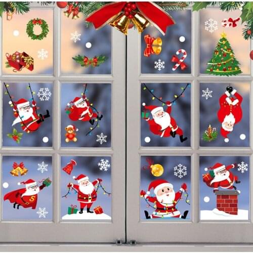 Christmas Window Stickers Santa Snowflake Glass Stickers Party New Year Merry Christmas Decor Xmas Reindeer Decals Stickers